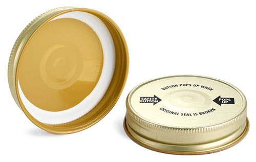 Metal Caps, 70G Gold Metal Plastisol Lined Caps w/ Button & Black Print