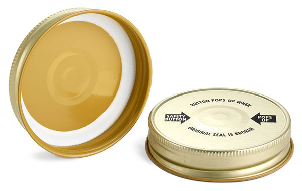 Metal Caps, Gold Metal Printed Plastisol Lined Caps w/ Button