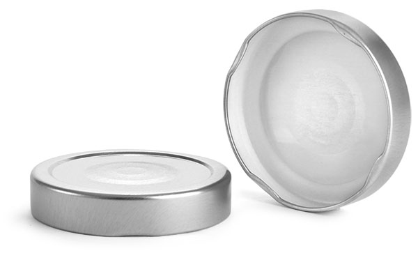 Metal Caps, Silver Metal Plastisol Lined Deep Lug Caps w/ Button