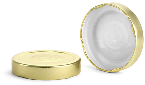 Metal Caps, Gold Metal Plastisol Lined Deep Lug Caps w/ Button