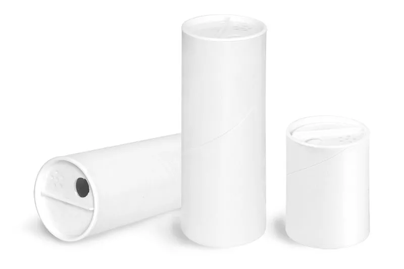 Paperboard Packaging, White Paperboard Powder Tubes w/ White Sifter Caps