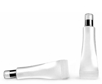 LDPE Plastic Bottles, White Amplify™ Tubes w/ White Airless Pumps, Silver Collars, & Clear Overcaps