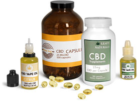 CBD Hemp Oil Capsule & Vape Liquid Bottles