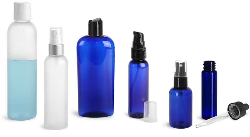 Frosted & Blue Plastic Bottles