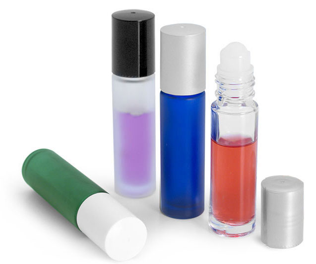 Glass Roll On Containers w/ Ball and Caps