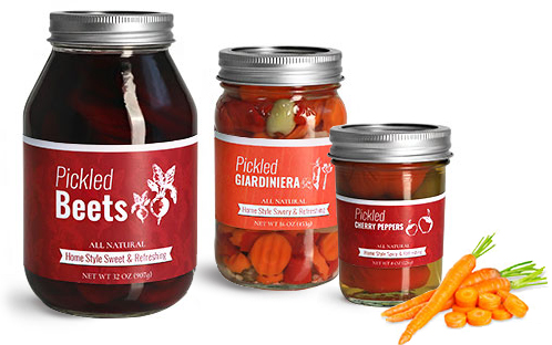 Clear Glass Vegetable Pickling Jars w/ Silver Two Piece Canning Lids