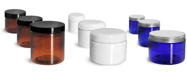 Amber, White, & Blue PET Jars