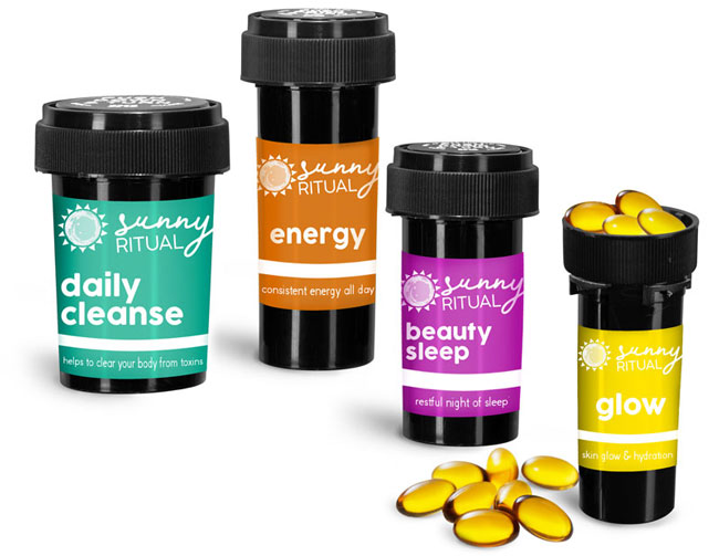 OTC Pharmaceutical Vials, Black Child Resistant Vials For Vitamins w/ Reversible Caps