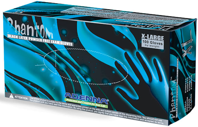 Latex Gloves, Phantom Black Latex Powder Free Exam Gloves