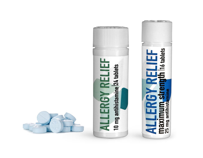 OTC Pharmaceutical Bottles, Allergy Relief Pill Vials