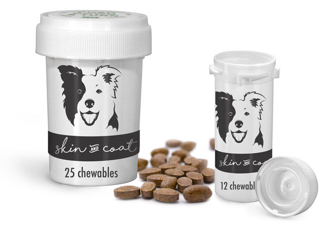 White Child Resistant Dog Tablet Vials w/ Reversible Caps
