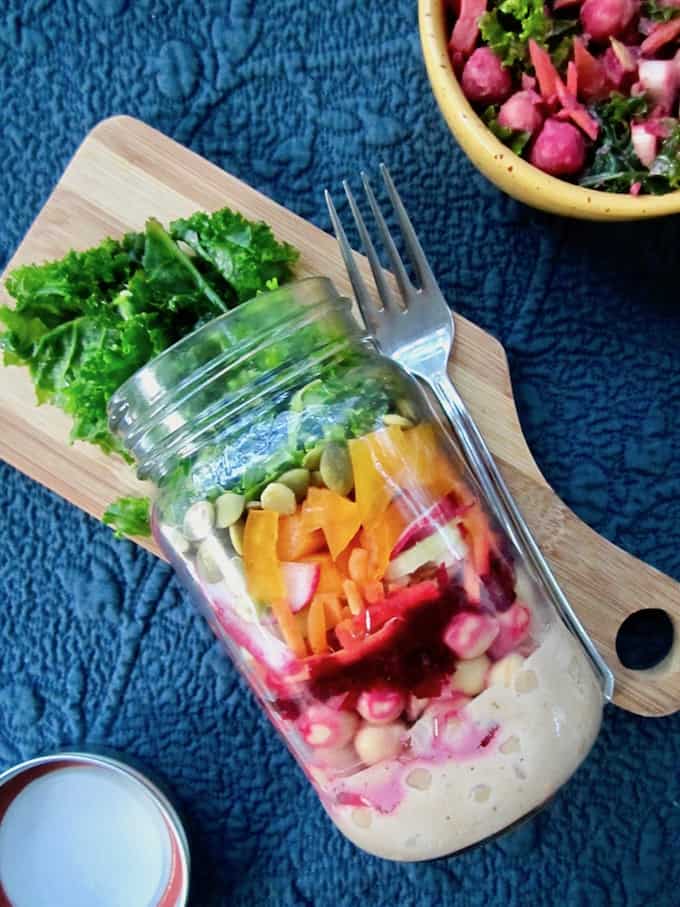 Make Ahead Lunch: Mason Jar Massaged Kale Salad with Chili Vegan Ranch Dressing