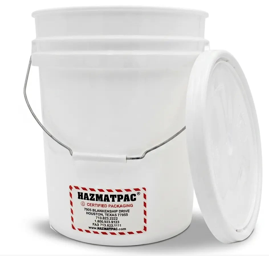   5 Gallon White HDPE Open Head Pails w/ Plain Covers, 1H2 Pack