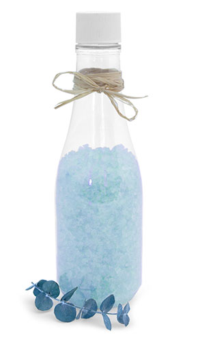 Clear Plastic Bath Salt Woozy Bottles w/ White Caps