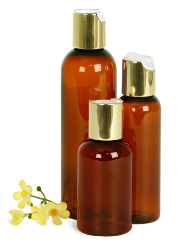 Amber PET Bottles With Gold Disc Top Caps