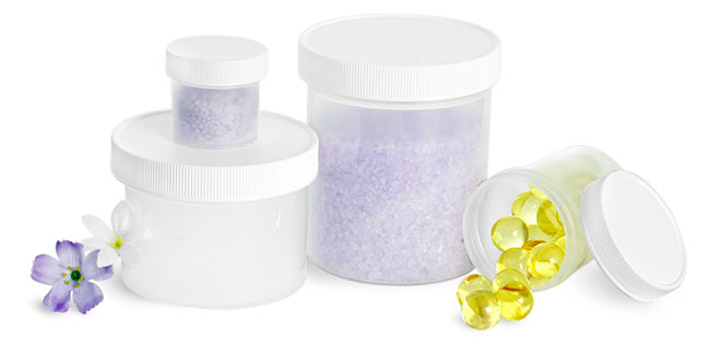 Natural Polypro Jars With Ribbed White Screw Caps