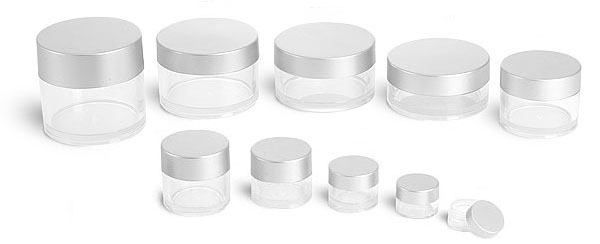 Clear PETG Jars with Lined Silver Caps
