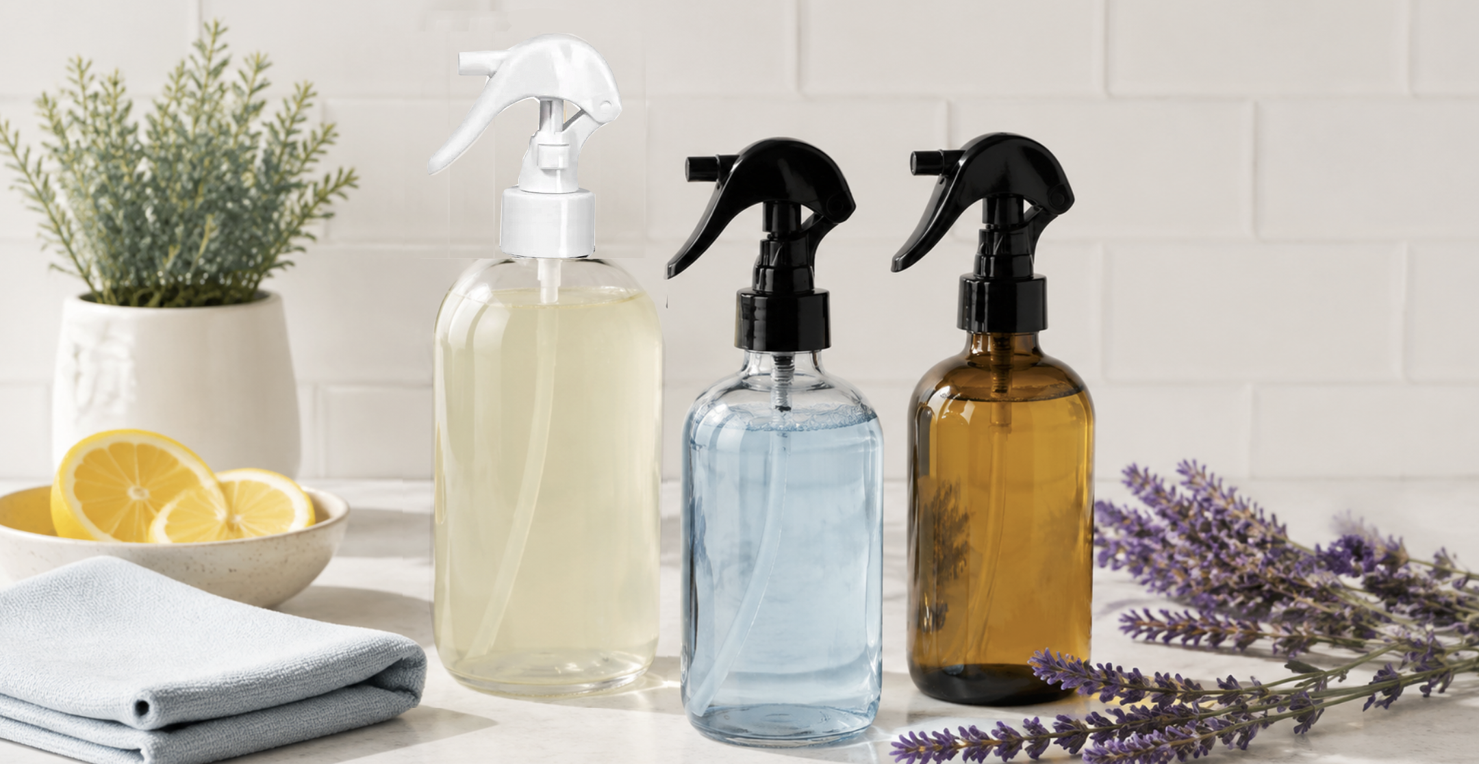 DIY Natural Cleaning Sprays in Glass Spray Bottles