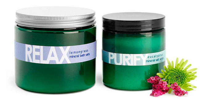 Green PET Jars With Aluminum and Black Plastic Caps