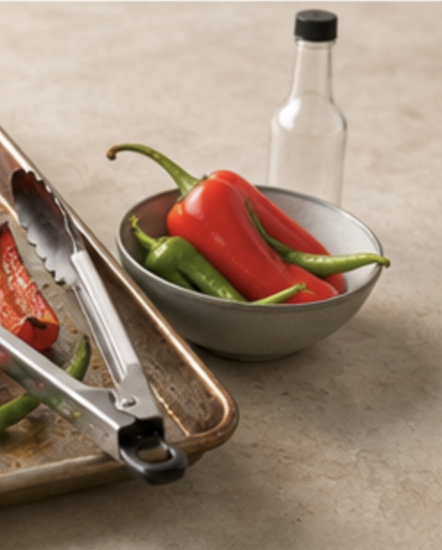 DIY Roasted Garden Pepper Hot Sauce in Glass Sauce Bottles