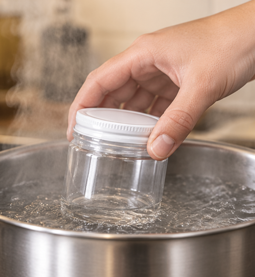 Dipping a Banded Bottle Into Hot Water
