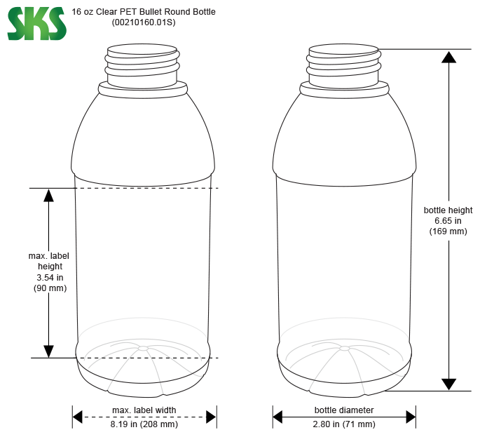 16 oz. Clear PET Plastic Tamper Evident Bullet Bottle, 38mm 358DBJ