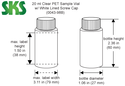 SKS Science Products - Plastic Vials, 20 ml Natural PP Scintillation Vials  w/ White Screw Caps