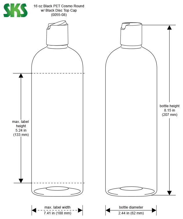Clear Pet Plastic Bottle - Cosmo 120 ml (4 oz) - 24/410 Neck - with Black Plastic Threaded Cap and Induction Seal - Pack