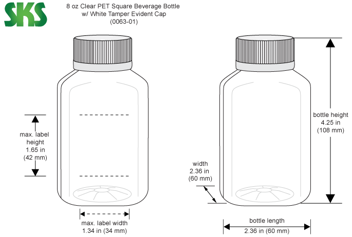 Clear PET Square Bottle w/ 25% PCR Material – Tamper Evident IPEC Neck –  30.2 g