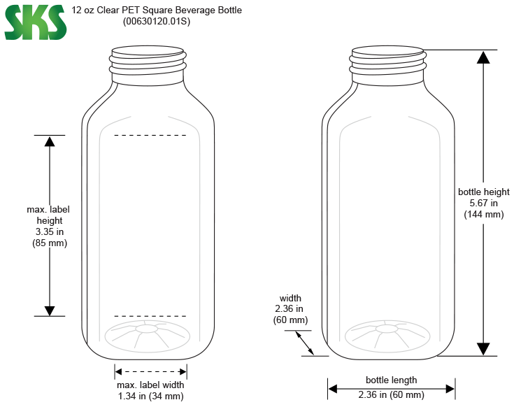 Clear PET Square Bottle w/ 25% PCR Material – Tamper Evident IPEC Neck –  30.2 g