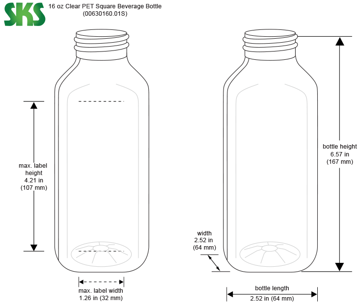 64 oz Clear PET Square Beverage Bottles