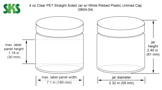 SKS Science Products - Laboratory Glass Jars, Clear Straight Sided Glass  Jars With White Polypropylene Ribbed Lined Caps