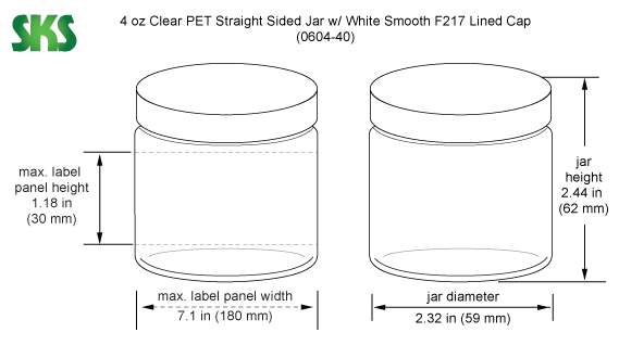 Clear Straight-Sided Glass Jars - 4 oz, White Metal Cap S-17982M-W