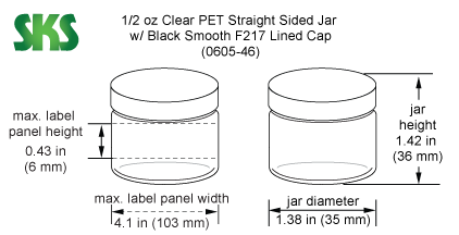 4 oz Clear PET Straight Sided Jars w/ Black Smooth Plastic Lined Caps