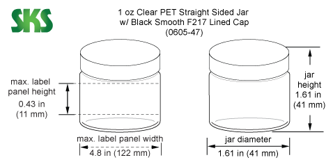 4 oz Clear PET Straight Sided Jars w/ Black Smooth Plastic Lined Caps