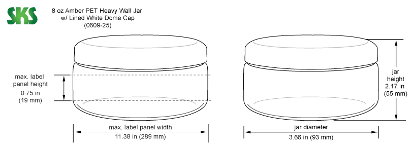 8 oz Amber PET Heavy Wall Jars w/ Lined White Dome Caps