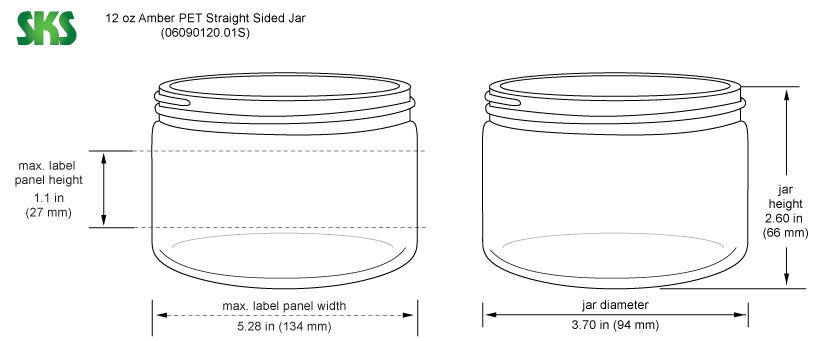 12 Oz. Straight Sided Jar - Amber - Case of 12