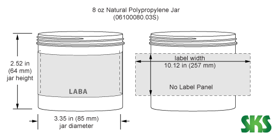 Line Drawing for 8 oz Natural Polypropylene Jars (Bulk), Caps Not Included