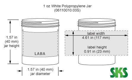 Line Drawing for 1 oz White Polypropylene Jars  (Bulk), Caps Not Included