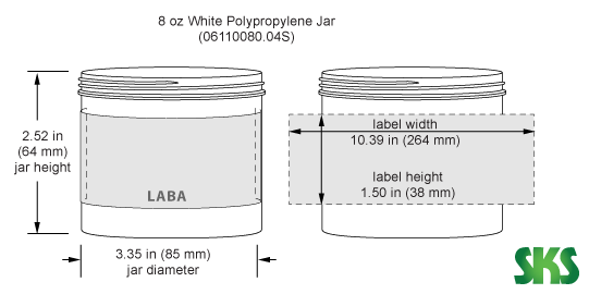 Line Drawing for 8 oz White Polypropylene Jars  (Bulk), Caps Not Included