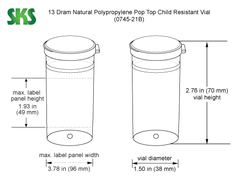 Plastic Vials, Natural Polypropylene Plastic Pop Top Child Resistant