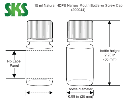 SKS Science Products - Lab Bottles, Leak Proof, Natural Polypropylene  Narrow Mouth Water Bottles w/ Plastic Caps