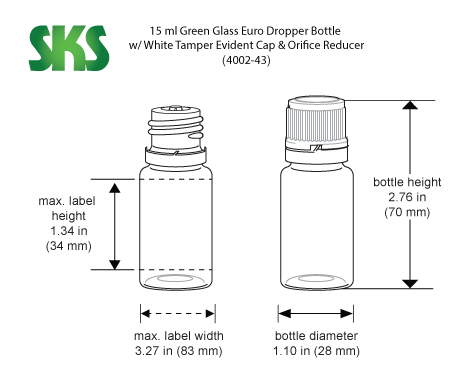 Download Sks Bottle Packaging 15 Ml Glass Bottles Green Glass Euro Dropper Bottles W White Tamper Evident Caps Orifice Reduce