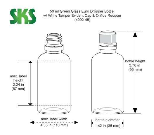 Download Sks Bottle Packaging 50 Ml Glass Bottles Green Glass Euro Dropper Bottles W White Tamper Evident Caps Orifice Reduce