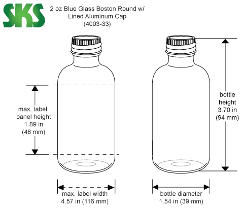 120 ML (22mm neck finish) Boston Round Cobalt Blue Glass Bottle - 128 units  @ $0.50 per bottle