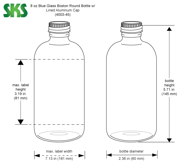 120 ML (22mm neck finish) Boston Round Cobalt Blue Glass Bottle - 128 units  @ $0.50 per bottle