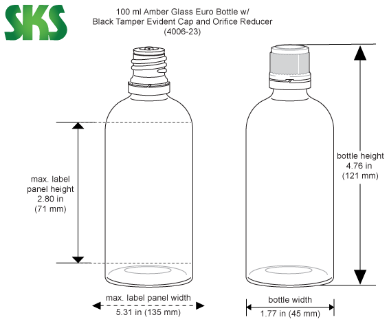 0.34 oz Amber Glass Euro Dropper Bottles (Tamper-Evident Cap) - Amber Type III UV Resistant 18 mm