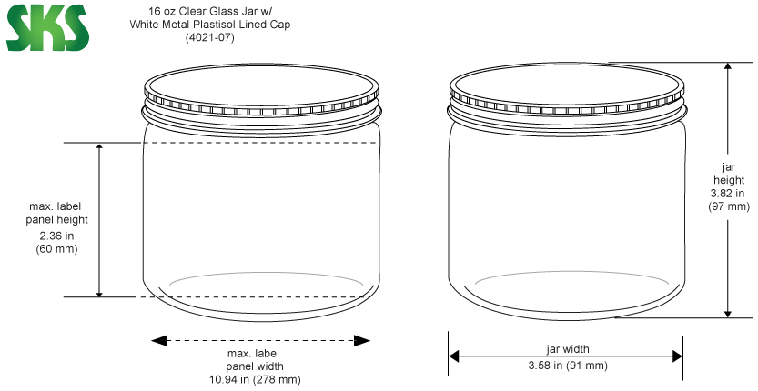 SKS Science Products - Laboratory Glass Jars, Clear Straight Sided Glass  Jars With White Polypropylene Ribbed Lined Caps