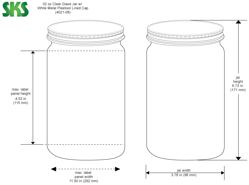 SKS Science Products - Laboratory Glass Jars, Clear Straight Sided Glass  Jars With White Polypropylene Ribbed Lined Caps