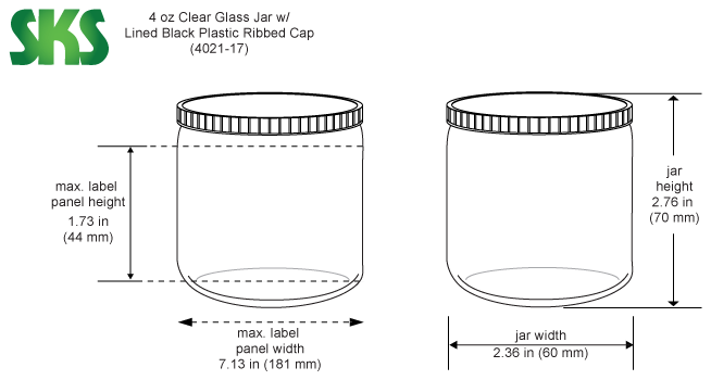 6 oz Clear Glass Jars w/ Lined White Plastic Ribbed Caps
